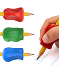 3 Step Pencil Grip Training Kit For Kids And Adults, Crossover Grip, Pinch Grip, Standard Ergonomic Grips in assorted colors, red grip in use
