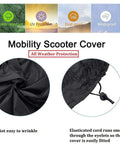 Tailored Electric Mobility Scooter Cover For SuperHandy Tugger GUO133FBA showing elastic cord and waterproof black fabric design.