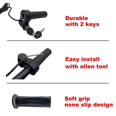 Full Twist Throttle With Key Ignition For E Bike 5 Pin Replacement Fits 12V To 72V Universal Voltage Easy Install On 22mm Handlebars display
