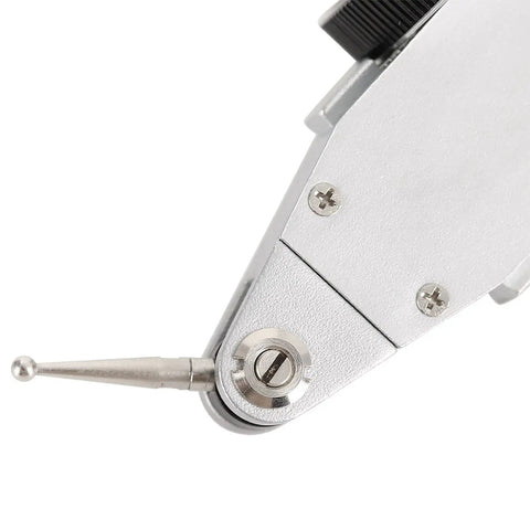 Close-up of Dial Test Indicator Kit 0.01mm Precision Lever Dial Gauge with Adjustable Probe, aluminum body visible.