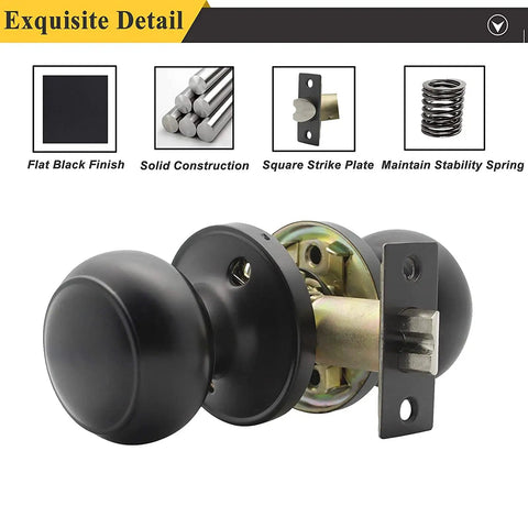 Door Knob Set, 10 Pack Matte Black Colonial Ball Knob Interior Passage Handles, Built To Last Brass Cylinder, Easy Install
