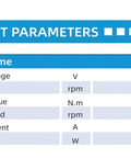 MG8016E-i6B dual-encoder planetary gearbox spec sheet: 48V, 300 rpm max, 12 N·m torque, 258 rpm rated speed