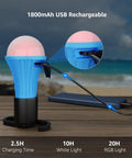 Rechargeable Camping Lantern With 7 Light Modes 3 White 4 RGB USB Cable Included showing charging process on wooden table