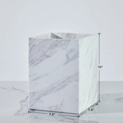 Lux Marble Wastebasket Real Stone Trash Can Rectangular Luxury Durable Bathroom Home Office Living Room Garbage Container