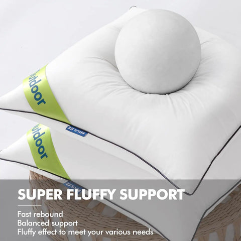 Outdoor Pillow Inserts 18x18 Inch, Waterproof, 4 Pack shown stacked with plush 7D polyester fiber fill, illustrating fluffiness and support.