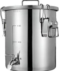 Straight Up Heavy Duty 304 Stainless Steel Beverage Dispenser With Easy Flow Spigot, airtight container with measurement markings.