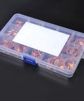Ultimate 280-Piece Solid Copper Sump Plug Washer Set Kit With Complete Metric Pack Oil Drain Seals For Auto And Marine Engines To Stop Drip Leaks Like A Boss During Quick Maintenance And Major Repairs. Clear plastic organizer with copper washer assortment