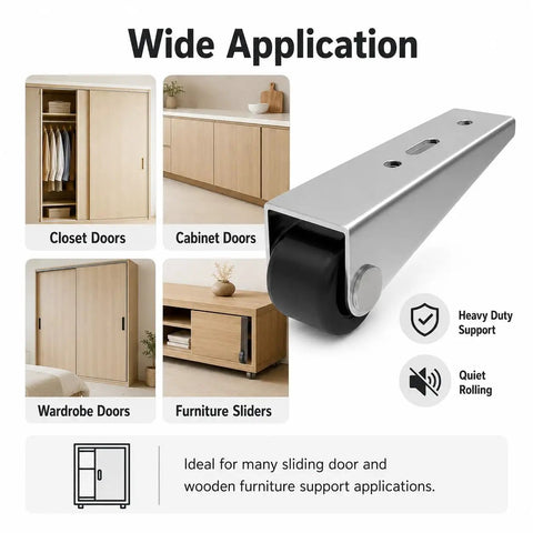 Heavy Duty Vertical Track Roller Wheels With Thick Rubber Casters For Smooth Sliding Door Glide Zero Sag Bottom Track Rollers Dead Quiet Straight Up Top Notch Hardware Set Of 4 Brown on closet and cabinet door applications.
