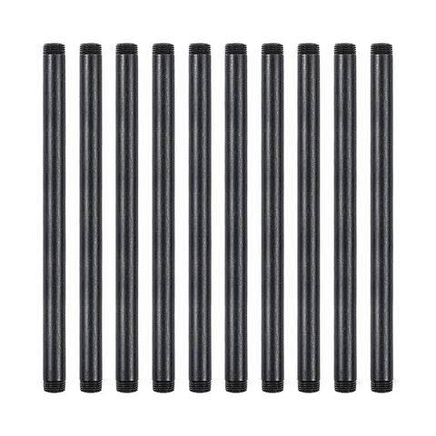 10 Pack 1/2 In By 12 In Black Malleable Iron Pipe Nipples, Threaded Both Ends, DIY Steampunk Industrial Decor For Makers And Home Projects