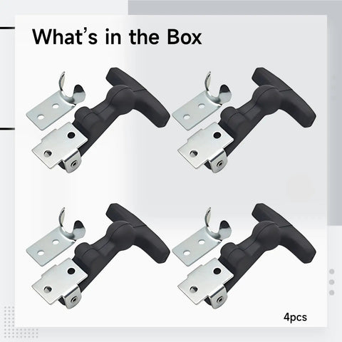 Four Pack T-Handle Draw Latches For Hoods And Storage Compartments, Rubber Flexible Hasp, Carbon Steel, 2.3x1.4 In, 4 pieces