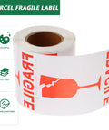 Roll of Red Fragile Warning Stickers With Strong Adhesive For Handle With Care Labels On Shipping And Packing Boxes