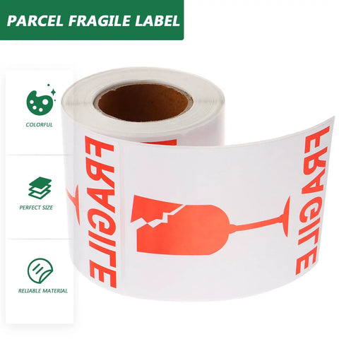 Roll of Red Fragile Warning Stickers With Strong Adhesive For Handle With Care Labels On Shipping And Packing Boxes
