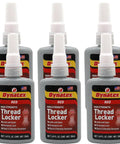 Six-pack of Red High Strength Thread Locker 1.69 Ounce Bottle For Permanent Lock On Large Fasteners Anaerobic Cures Without Air