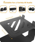 Black Desktop Speaker Stands With Vibration Absorption Pads For Studio Monitors Heavy Duty Metal Bookshelf Riser 30lb Capacity 7 Degree Tilt