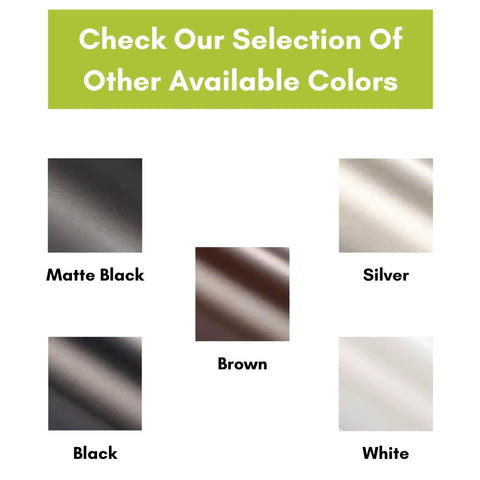 Color options for Beefy Heavy Duty Pneumatic Storm And Screen Door Closer with Torsion Bar Brown Finish, featuring matte black, silver, black, brown, and white.