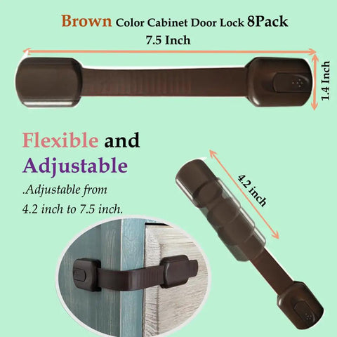 8 Pack Brown Child Safety Cabinet Locks For Cabinets Drawers Cupboards Oven And Fridge No Tools Needed Easy Install Kid Proof Locking System For Baby Proofing Your Kitchen And Home, adjustable strap detail.