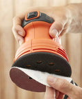 Pro Level Random Orbital Finisher Sander For Lightning Fast Wood And Metal Sanding With 230 Watt Motor and cushion grip, changing sandpaper.