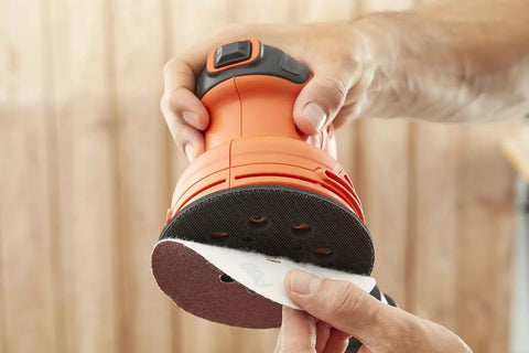 Pro Level Random Orbital Finisher Sander For Lightning Fast Wood And Metal Sanding With 230 Watt Motor and cushion grip, changing sandpaper.