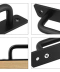 Close-up of 2 Pack Barn Door Pulls 5 Inch Long Base Handles with mounting screws, black aluminum alloy, 128mm hole center, 148mm length.