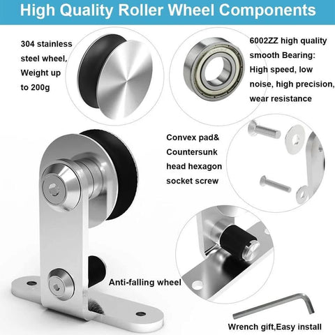 Sliding Barn Door Hangers Set 2pcs Stainless Steel No Track T Shape Compatible For All Sliding Barn Doors, components close-up