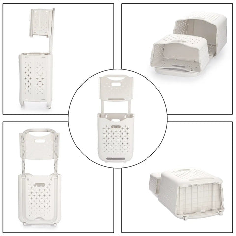 Collapsible Wall Hanging Laundry Baskets Space Saver Duo Set With Hidden Pull Rod, Large And Small Plastic Hampers