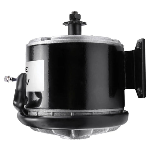Rock Solid 36V 350W Brushed DC Electric Motor My1016 Kicking Out Two Seventy Five RPM With Eleven Tooth Sprocket side view.