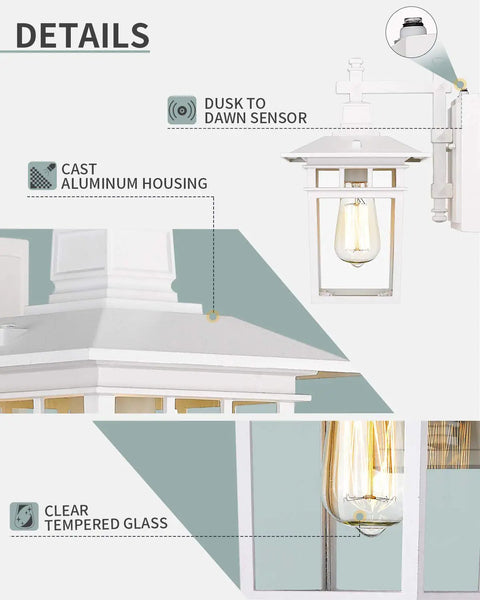 White Exterior Light Fixtures 2 Pack Dusk To Dawn Outdoor Wall Lanterns With Cast Aluminum Housing Built To Last Front Porch Lights