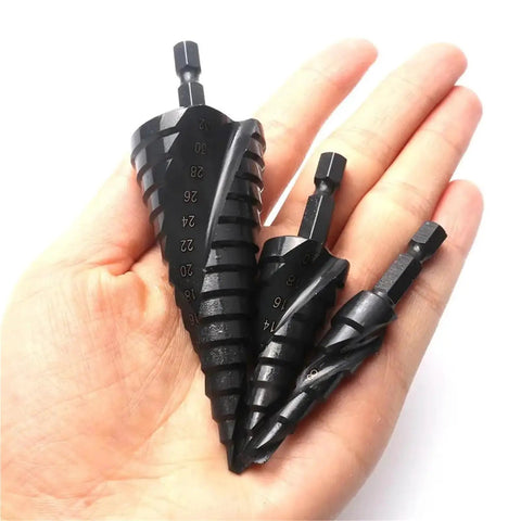 Top Rated Wist 4-32mm Step Drill Bit Set With Hex Shank, Premium Cobalt Steel Construction For Drilling Metal Wood Plastic Projects Effortlessly And Making Clean Holes Like A Boss Without Swapping Bits., 4-32mm cobalt step drill bits with hex shank in hand