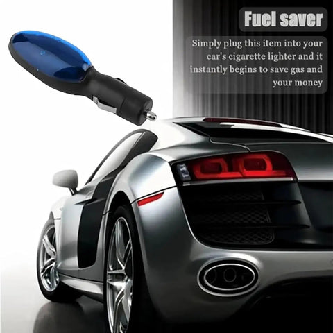 Ultimate Fuel Saver Plug and Play Device Drive Further and Save More Per Tank Portable Gas Economy Gadget for Cars Trucks and SUVs Reduces Waste and Improves Efficiency 3 Pack shown near a silver sports car.