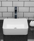 Rectangular White Vessel Sink 16 By 12 Inch Modern Above Counter Porcelain Ceramic Vanity Basin For Home Bathroom Remodel Easy To Clean Non Porous Glaze Durable Sleek Contemporary Countertop Sink