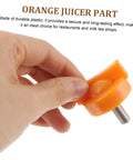 Locking Squeezer Screw for Citrus Juicer Replacement Part held in hand, durable lightweight plastic, orange color.