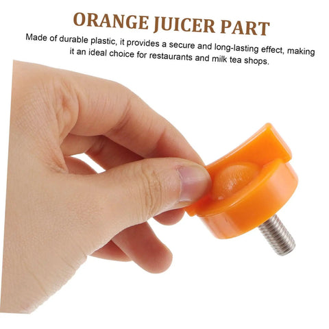 Locking Squeezer Screw for Citrus Juicer Replacement Part held in hand, durable lightweight plastic, orange color.
