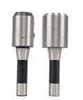 Front view of two R8 end mill holders; sizes 1 in and 1-1/4 in, metal bodies with black shanks.