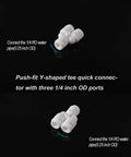 10 white POM push-fit 1/4 in OD tee and Y-shaped quick-connect fittings for RO water systems (5 T, 5 Y).