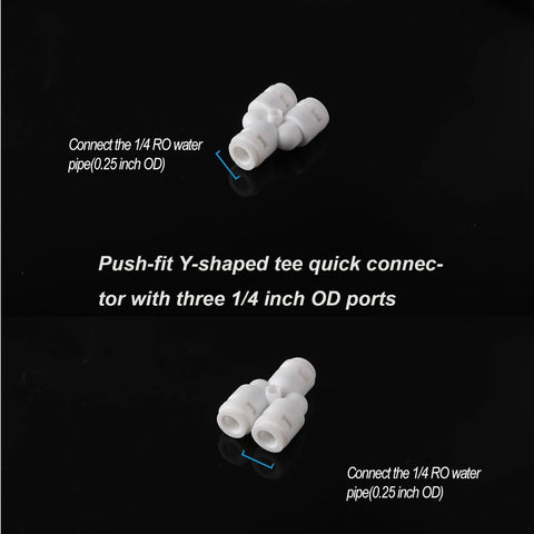 10 white POM push-fit 1/4 in OD tee and Y-shaped quick-connect fittings for RO water systems (5 T, 5 Y).