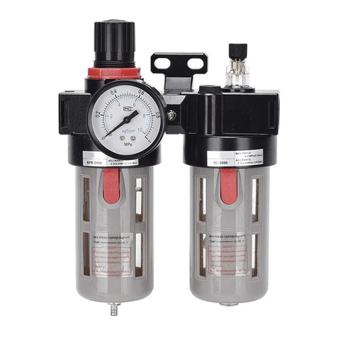 Pro Grade Heavy Duty Oil Water Separator FRL Combo For Air Compressors All In One Filter Regulator Lubricator close-up view