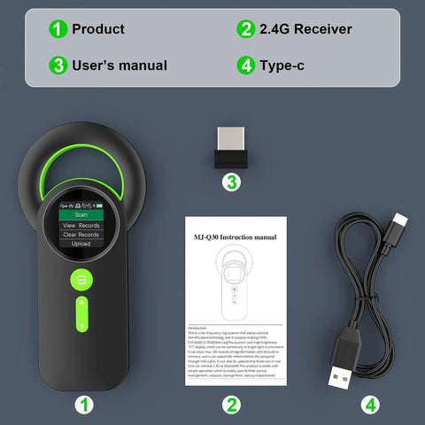 Pet Microchip Scanner With 1.44 Inch TFT Screen, 3 In 1 Connections, 2.4GHz Wireless Bluetooth USB Reader with accessories