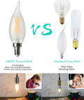 Comparison between AMDTU Frosted LED Candelabra Bulb E12 Small Base 60 Watt Equivalent 2700K Soft White and standard clear bulbs