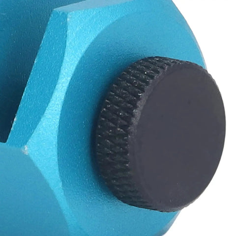Close-up view of the stainless steel locking knob on the Heavy Duty Aluminum Framing Square Jig Quick Set Rafter Layout Guide.