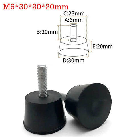 Close-up of 40 Piece Adjustable Feet Pads Set M6 M8 Anti Slip Shock Absorbing Rubber Leveling Feet with dimensions
