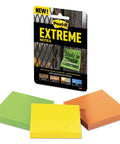 Extreme Weather Sticky Notes 3x3 Inch 45 Sheets Per Pad 3 Pads Pack Water Resistant Indoor Outdoor Removable Sticks In Heat Or Cold 100x Holding Power Yellow Green Orange Grippy For Outdoors in packaging