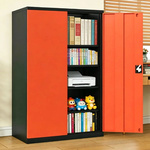 The Ultimate Heavy Duty Rolling Tool Chest And Shop Tough Workbench Cabinet Featuring Thick Steel Construction Multi Drawer Mobile Organizer For Garage Professionals in black and orange.