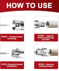 Instructional image showing how to use Adastone High Carbon Steel Pipe Threader Kit with steps for thread mounting and machining.