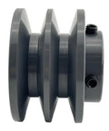 Beefy Double Groove V Belt Pulley With 1 Inch Bore And 2.95 Inch OD Cast Iron For A AX B BX 4L 5L V Belts 2 Groove Sheave With 1/4 x 1/8 Keyseat And Two Screws, side view showing grooves and screws.