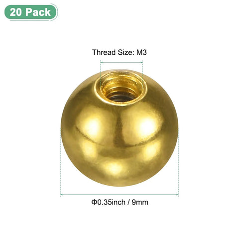 20 Pack Threaded Ball Nut Knobs M3x9mm Carbon Steel Female Thread Caps For Lighting Fixtures, Machinery, DIY Projects, Round Solid Screw Caps Electrophoretic Gold Finish, M3 9mm gold knob
