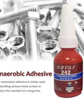 1Pc 10G Thread Lock Glue For Screws, Oil Resistant Anaerobic Adhesive bottle with metal fasteners in background