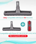 Hardwood Floor Attachment With FlatOut Head And Converter Adapter For Dyson V7-V12 showing compatibility chart