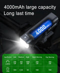 Ultra Bright Rechargeable Bike Light CL1000 for Night Rides 4000mAh capacity detail on handlebar mount