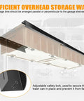 Overhead Garage Storage Rack For Ceiling Mount, Heavy Duty Ceiling Bracket For Garages Sheds Storerooms, Adjustable Width And Orientation, Black Finish, 1 Bin Included, DIY Friendly Install, Space Saver