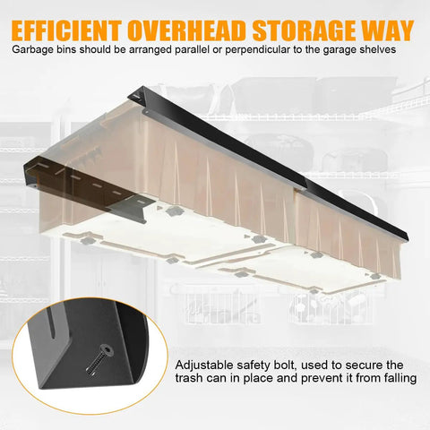 Overhead Garage Storage Rack For Ceiling Mount, Heavy Duty Ceiling Bracket For Garages Sheds Storerooms, Adjustable Width And Orientation, Black Finish, 1 Bin Included, DIY Friendly Install, Space Saver